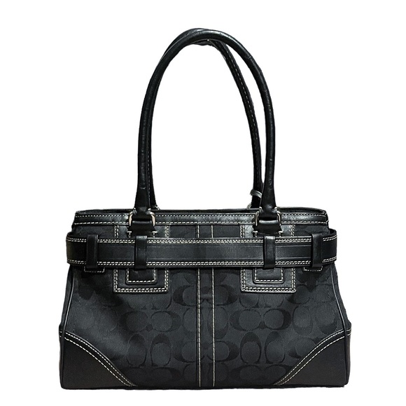 Coach Hampton Sateen & Leather Signature Logo Handbag - Picture 3 of 11